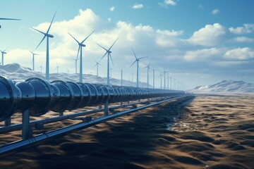 Naklejka premium Towering Pipeline wind turbines energy. Power plant. Generate Ai
