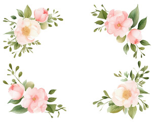 Camellias Floral Border watercolor, Floral Frame, isolated white background - obrazy, fototapety, plakaty