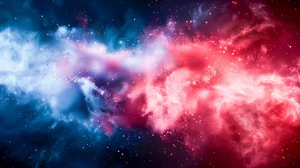 Kussenhoes Red and blue nebula in space with stars. Background of universe with colorful smoke, space background © Ratthamond