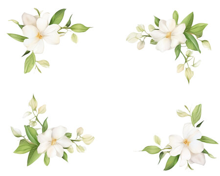 Jasmine Floral Border watercolor, Floral Frame, isolated white background