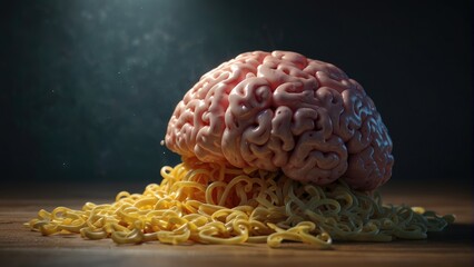 Noodle Brainstorm Creative Concept Representing a Brain Made of Noodles - obrazy, fototapety, plakaty