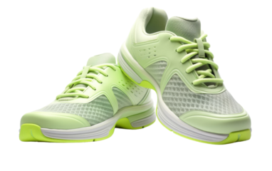 A pair of green and white shoes elegantly displayed on a crisp white background