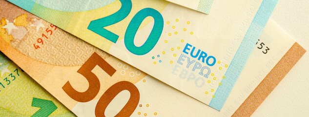 European money euro banknotes. Bills of European union currency close up