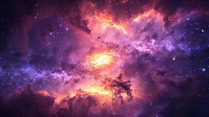 A purple and orange nebula in space with stars, AI - 772157783