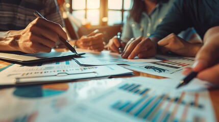 Focused Bookkeepers Analyzing Balance Sheet for Business Growth Strategies - Common & Preferred Stock Analysis - obrazy, fototapety, plakaty