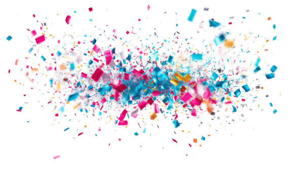 Colorful confetti explodes on a white canvas in a vibrant celebration of joy and excitement
