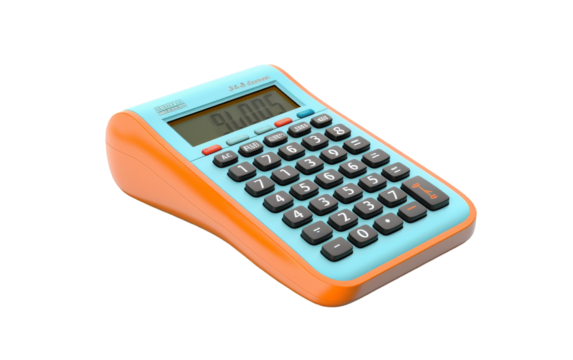 A blue and orange calculator set against a white background - Powered by Adobe