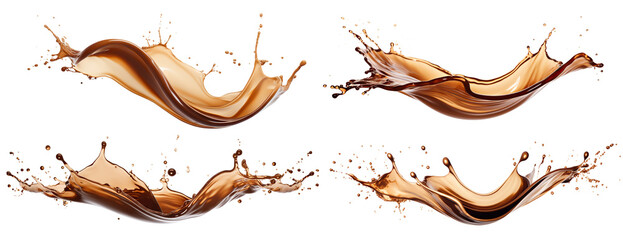 Set of delicious coffee splashes, cut out - obrazy, fototapety, plakaty