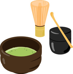 抹茶が入った茶碗と茶筅と棗