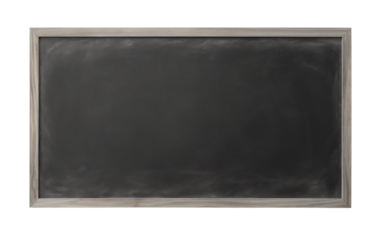 A blackboard with a gleaming silver frame against a stark white backdrop