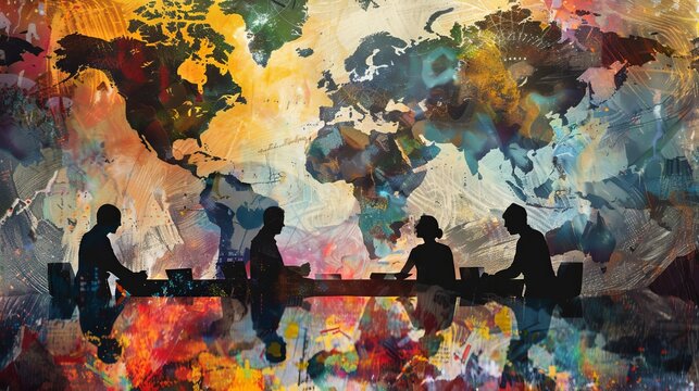 Global Collaboration: Diverse Perspectives Engage in Policy Dialogue - Mixed Media Art"