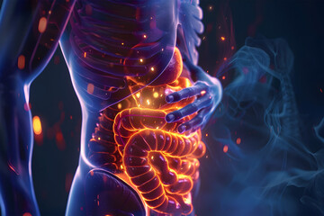 Human stomach pain. digestive problems. 3d illustration - obrazy, fototapety, plakaty