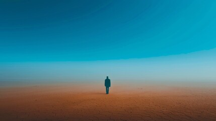 A man standing in the middle of a desert with no one else around, AI - Powered by Adobe