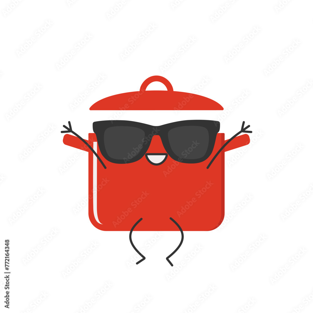 Wall mural Character cartoon cute pan jumping saucepan smiling face cheerful kawaii joy happy emotions vector illustration.