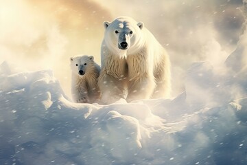 Solitary Polar bears snow arctic cold. Park animal mother carnivore water fur. Generate Ai