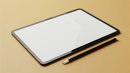 A clay model of a tablet computer with a stylus showcasing a blank screen for design