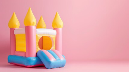 Small bouncy castle on pink background with copy space for text