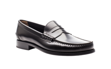 A sleek black loafer with a rubber sole