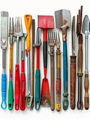 set of gardening tools on a white background