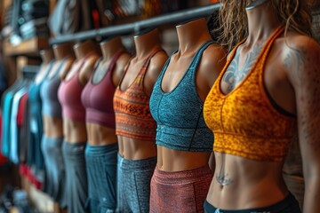 Fitness Apparel Store Display Stylish and functional fitness apparel displayed in a sportswear store