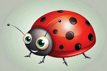 Obraz premium Cute Ladybug Illustration Big Eyes Red Black Spots Antennae