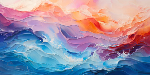 Abstract rough colorful art oil painting on canvas, wave texture, oil brushstroke in wave shape