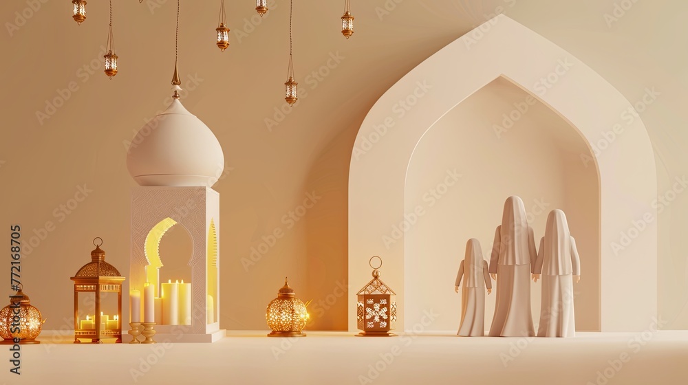 Sticker 3d muslim family decor with ramadan decor