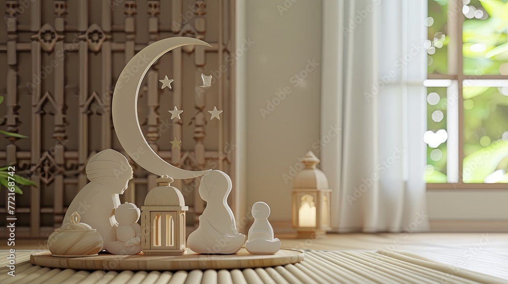 Sticker 3d muslim family decor with ramadan decor