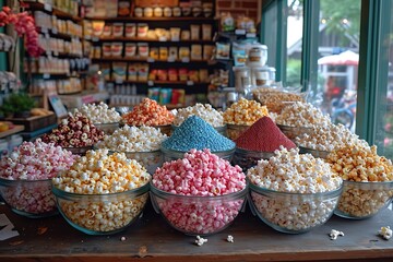 Gourmet Popcorn Shop A shop offering a variety of gourmet popcorn flavors for snacking