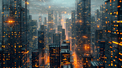 Futuristic city landscape in abstract background. cyberspace city simulation board technology.