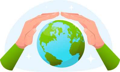  concept of environmental protection on planet earth, hands cover the globe