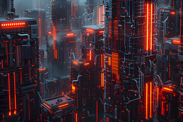 Futuristic city landscape in abstract background. cyberspace city simulation board technology.