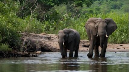 elephants in the river