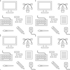 Personal computer devices and digital art symbols- outline vector seamless pattern background