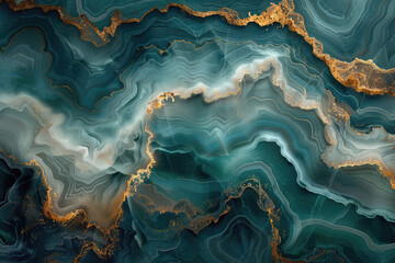 Abstract Blue and Gold Geode Background, with dark blue and gold tones, swirling patterns of rock layers in an abstract way. Created with Ai - obrazy, fototapety, plakaty