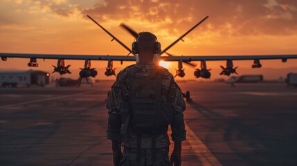 A man in military uniform standing next to a plane on the runway, AI - Powered by Adobe