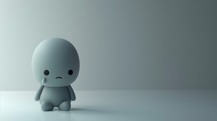 a simple cartoon character with a sad face and tears running over his face - concept of sadness and depression with copyspace for text