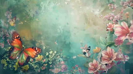 Obraz na płótnie Canvas background, Floral Butterfly Frame with Nature-inspired Design for a Beautiful Decoration or Card Art with a Touch of Summer and Love
