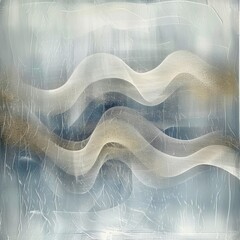 A painting of waves in a blue and white color scheme, AI - 772171720