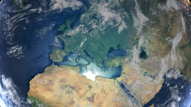 Realistic Earth Zoom In Clouds with Alpha Channel and Borderline France Paris