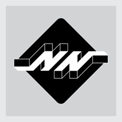 N and N - Monogram or logotype. Isometric 3d font for design. Three-dimension letters on a diamond-shaped substrate. NN - 2-letter code.