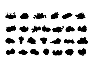 types of fruits, black silhouette