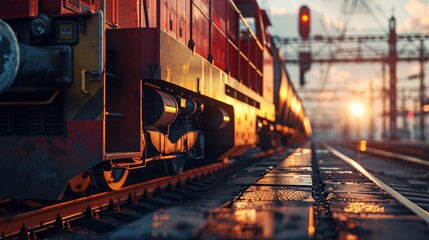 freight train on railway - obrazy, fototapety, plakaty