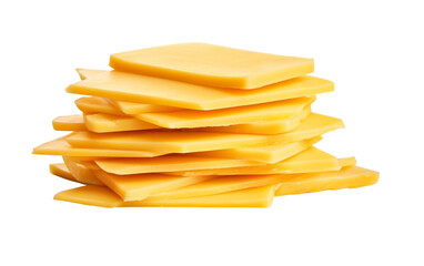 A stack of cheese slices on a white background