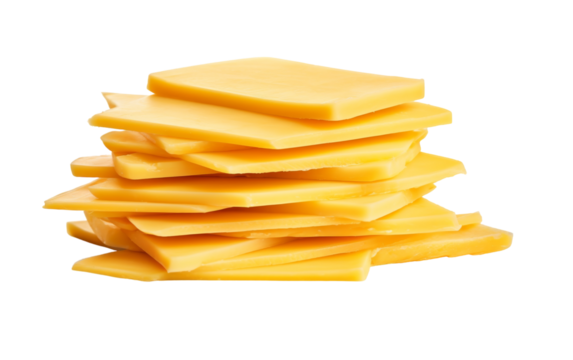A stack of cheese slices on a white background