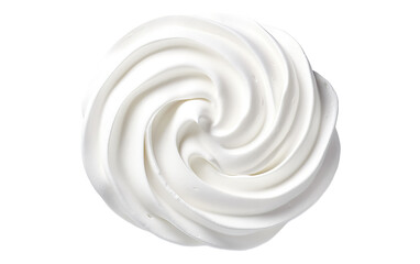 A delicate white whipped cream swirl elegantly adorns a pristine white background