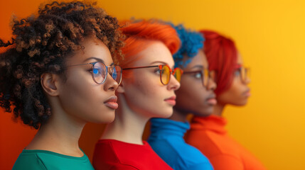 Obraz premium Group of women with different hair colors, multi-ethnic group, looking, female