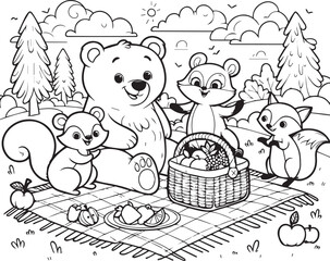  Friendly Animals Picnic: Children's Coloring Book Design - 772175341