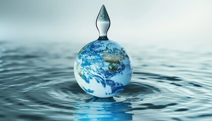 Globe Droplet: Illustration depicting a globe designed in the shape of a water droplet, symbolizing World Water Day and global water conservation efforts - obrazy, fototapety, plakaty