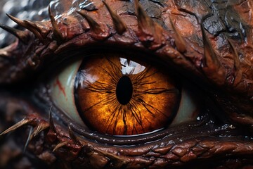 Intense Dinosaur eye closeup. Reptile face. Generate Ai